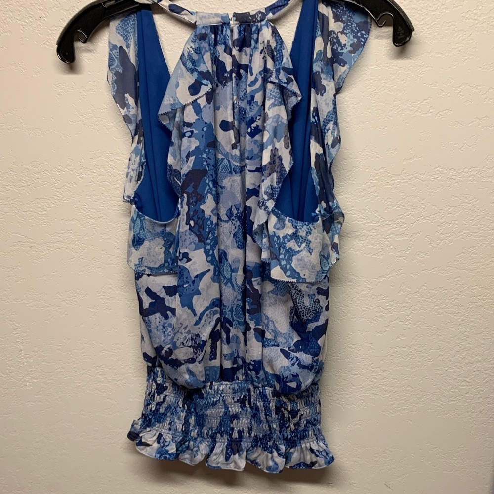 Ramy Brook Blue Patterned Sleeveless Blouse - Picture 4 of 4